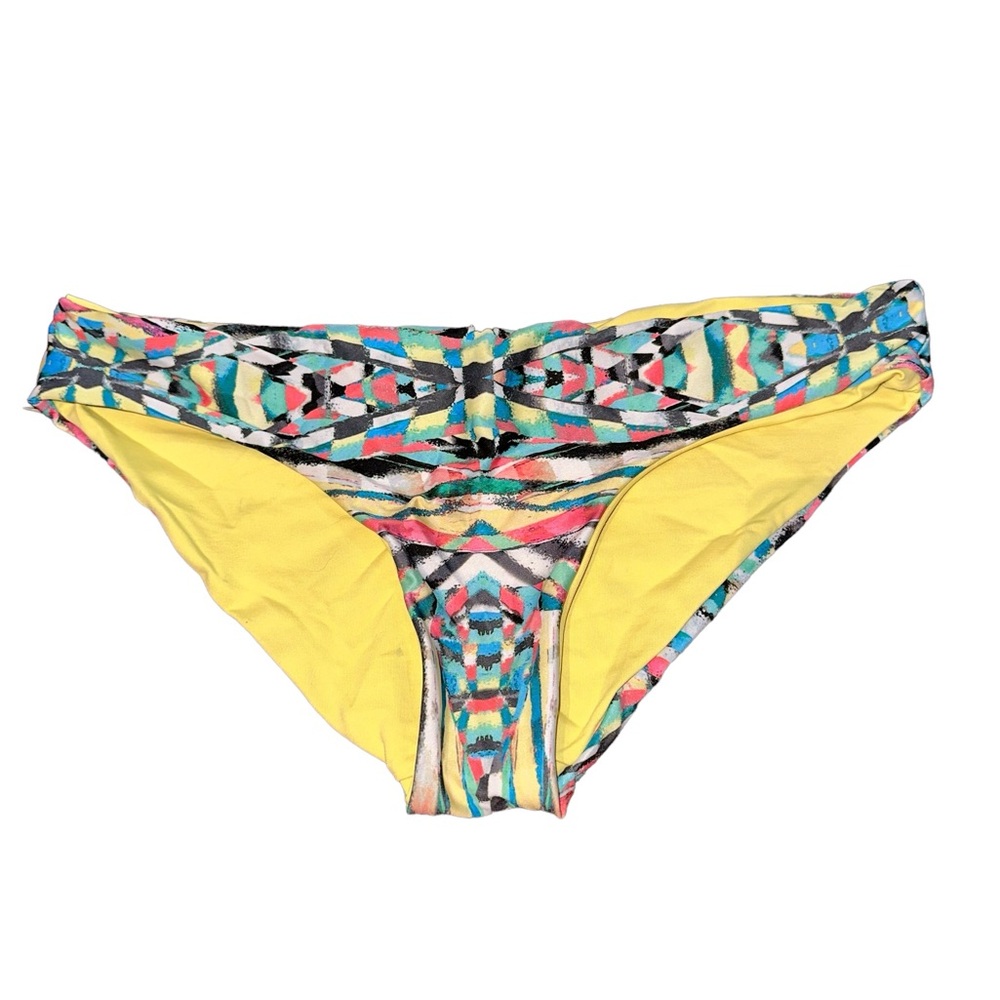 Becca M contemporary teal/ pink, yellow reversible bikini bottom.